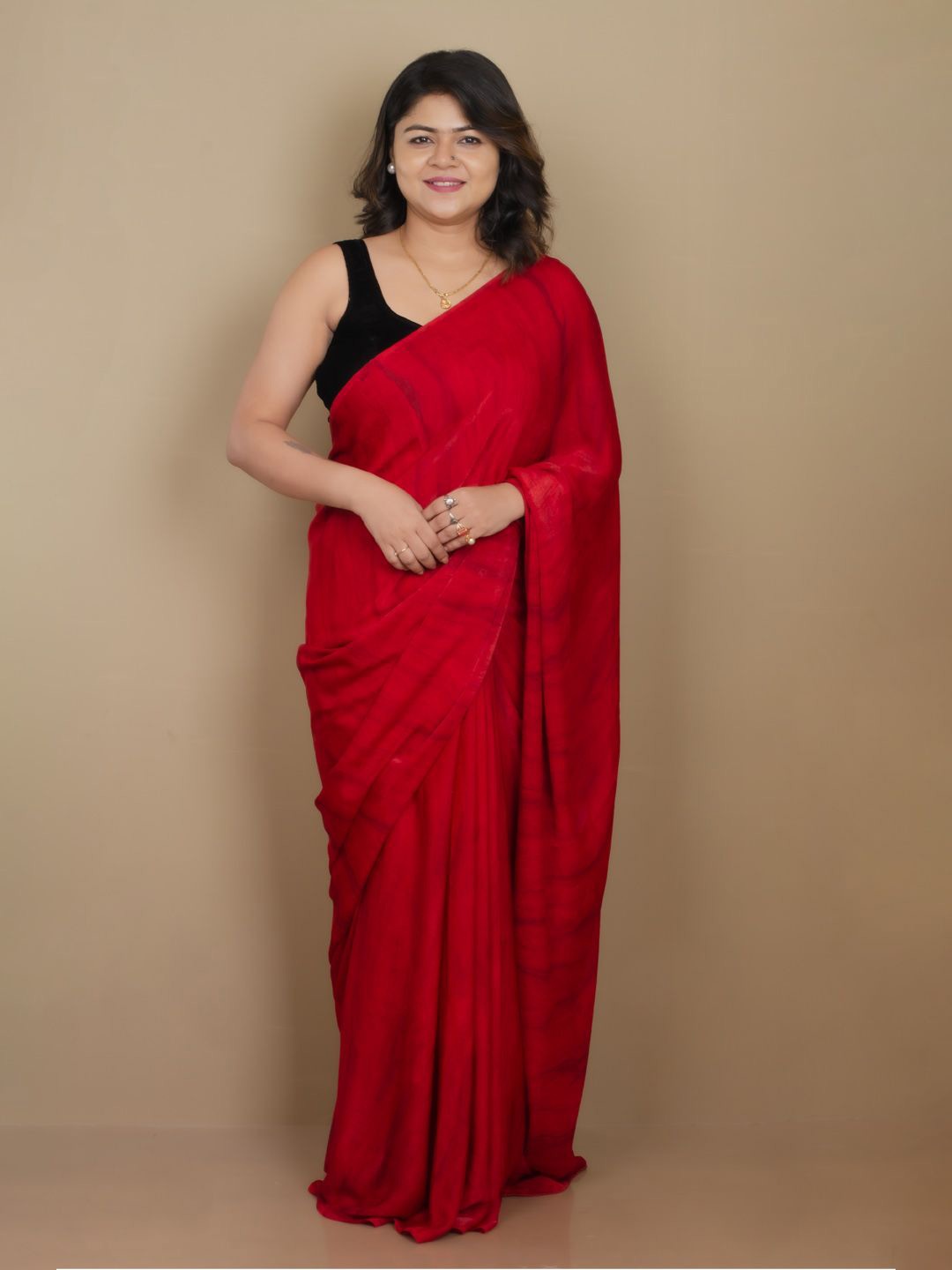 

SARIKA Solid Pure Chiffon Saree, Red