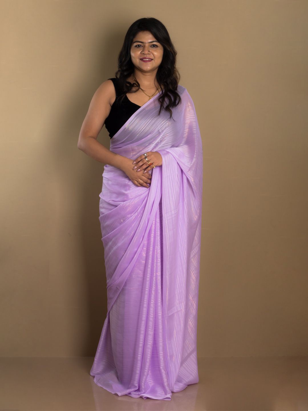 

SARIKA Solid Pure Chiffon Saree, Lavender