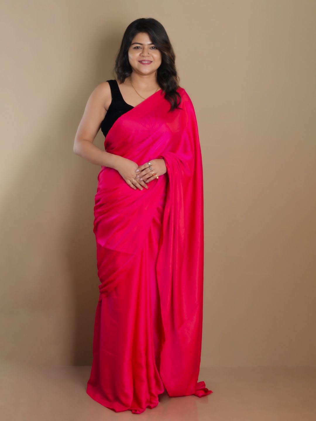 

SARIKA Solid Pure Chiffon Saree with No Border, Pink