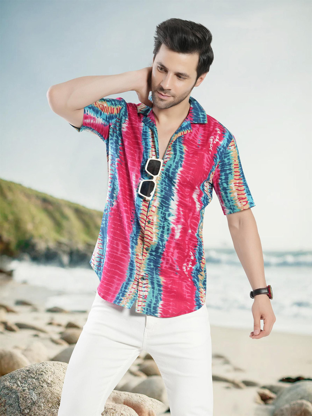 

BAESD Men Smart Tie and Dye Spread Collar Casual Shirt, Multi