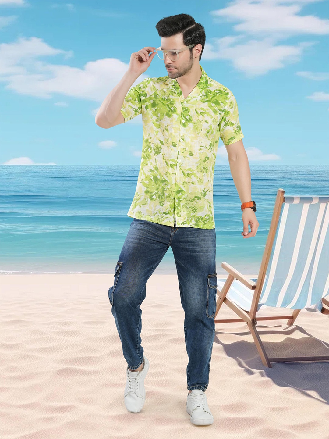 

BAESD Men Smart Floral Printed Spread Collar Casual Shirt, Green