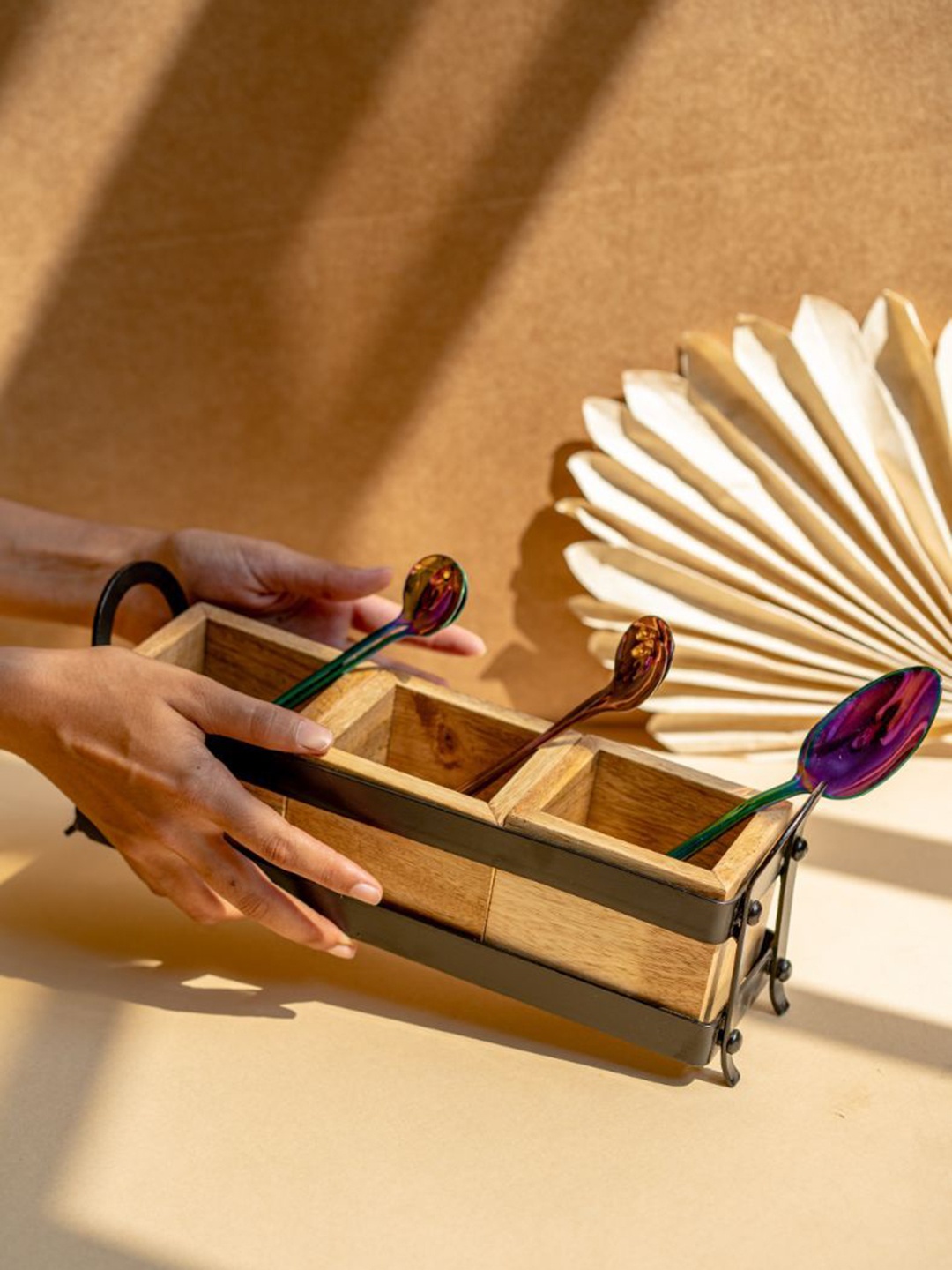 

The Pitara Project Brown Trio Wooden Cutlery Stand