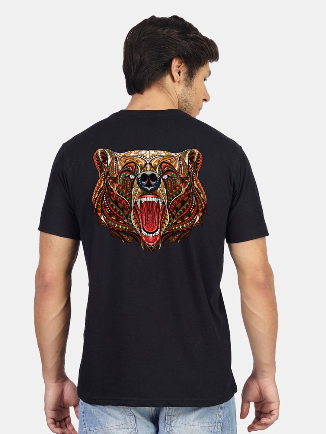 Greylongg Men Animal Graphic Printed Round Neck T-shirt, Black