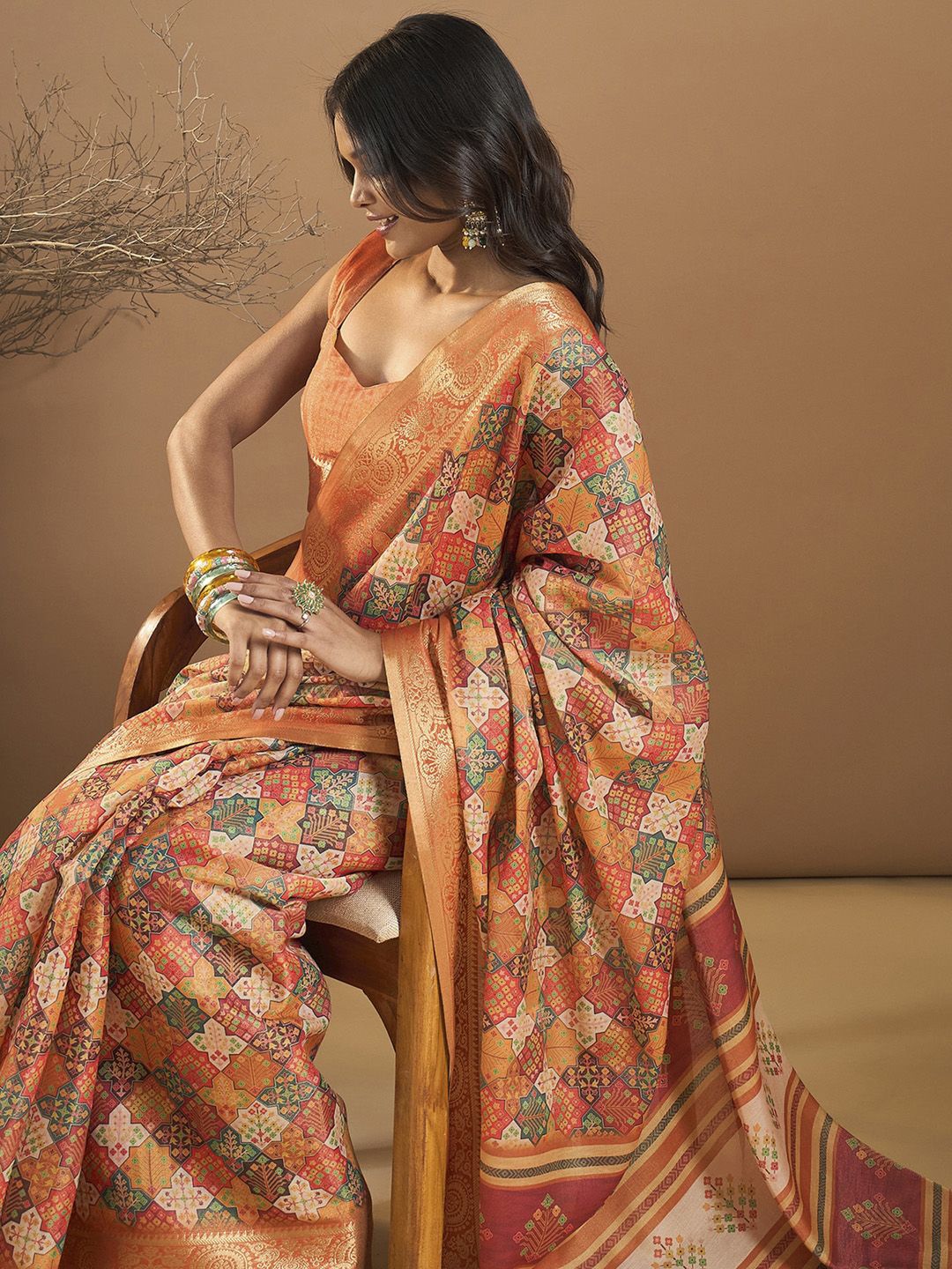 

Saree mall Ethnic Motifs Zari Sungudi Sarees, Orange