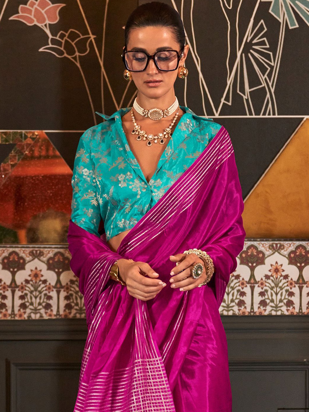 

Saree mall Zari Sarees, Pink