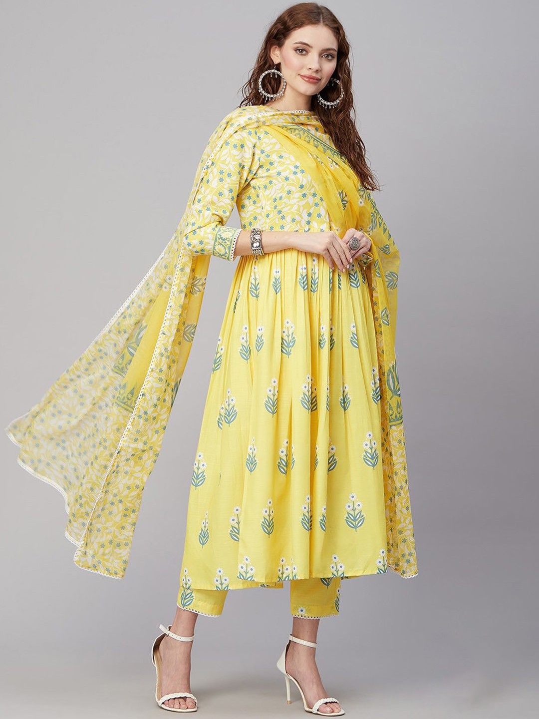 

Anni Designer Ethnic Motifs Printed Anarkali Kurta With Trouser & Dupatta, Yellow