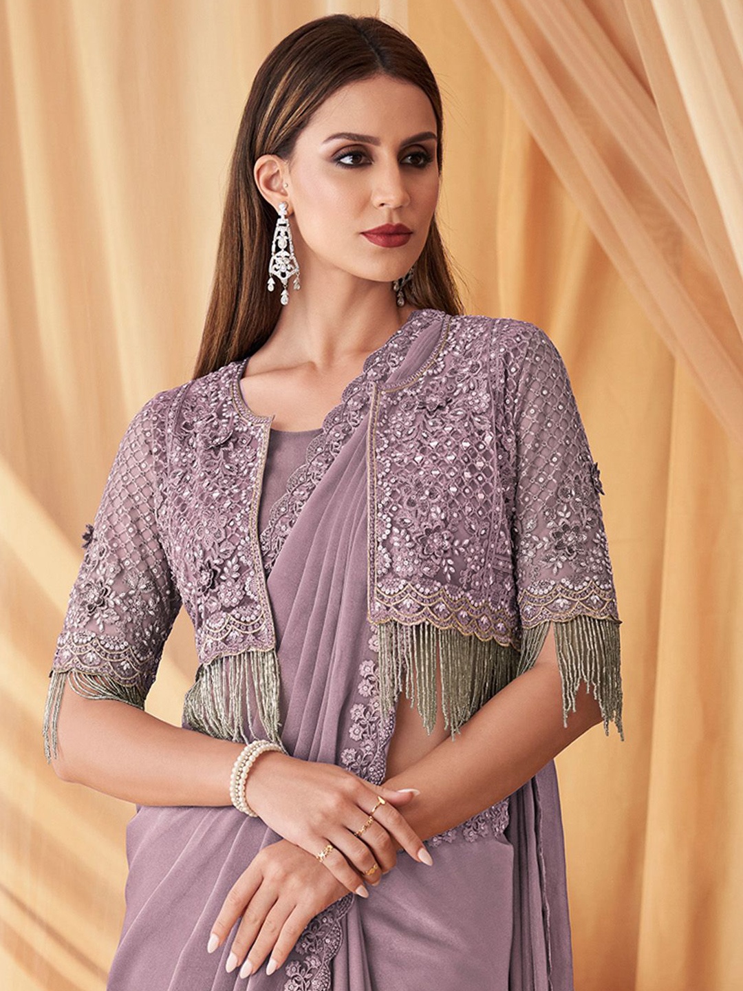 

Mitera Embellished Sequinned Poly Georgette Saree, Lavender