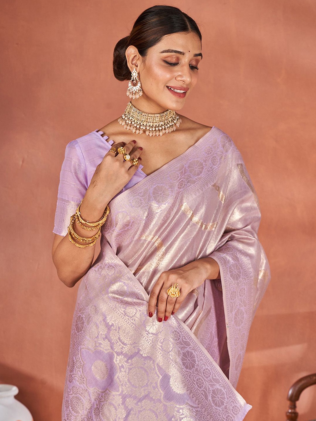 

Mitera Woven Design Zari Banarasi Saree, Lavender