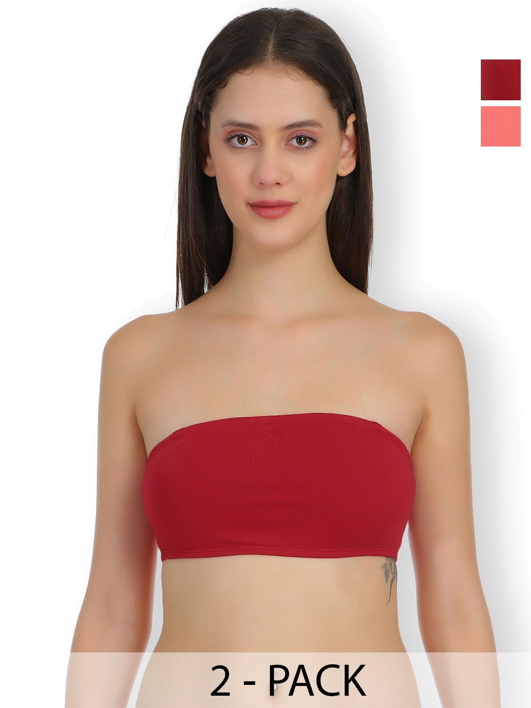 

SELFCARE Pack Of 2 Full Coverage Non Padded Bandeau Bra With All Day Comfort, Maroon