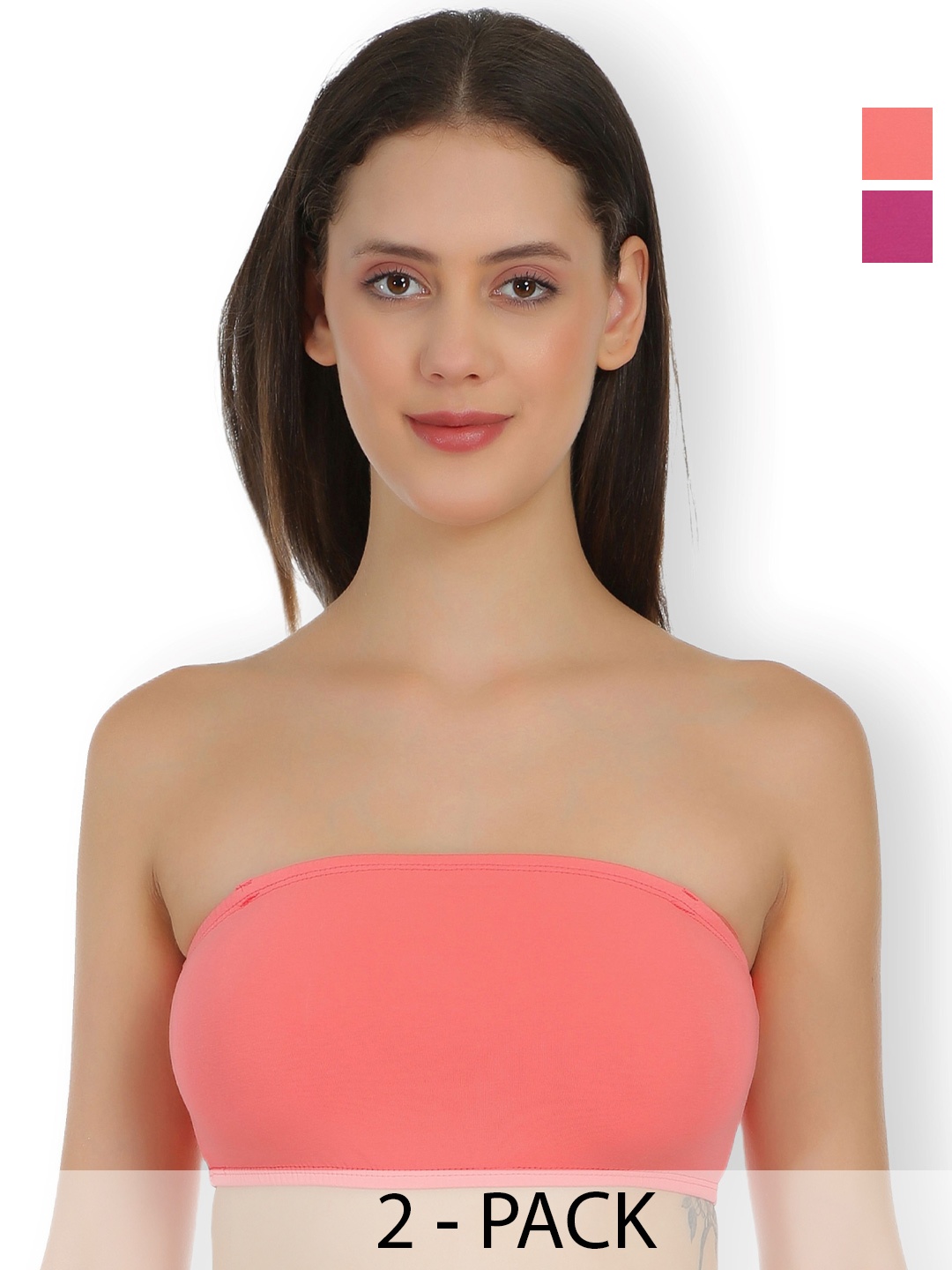 

SELFCARE Pack of 2 Full Coverage Non Padded Strapless Bandeau Bras All Day Comfort, Rose