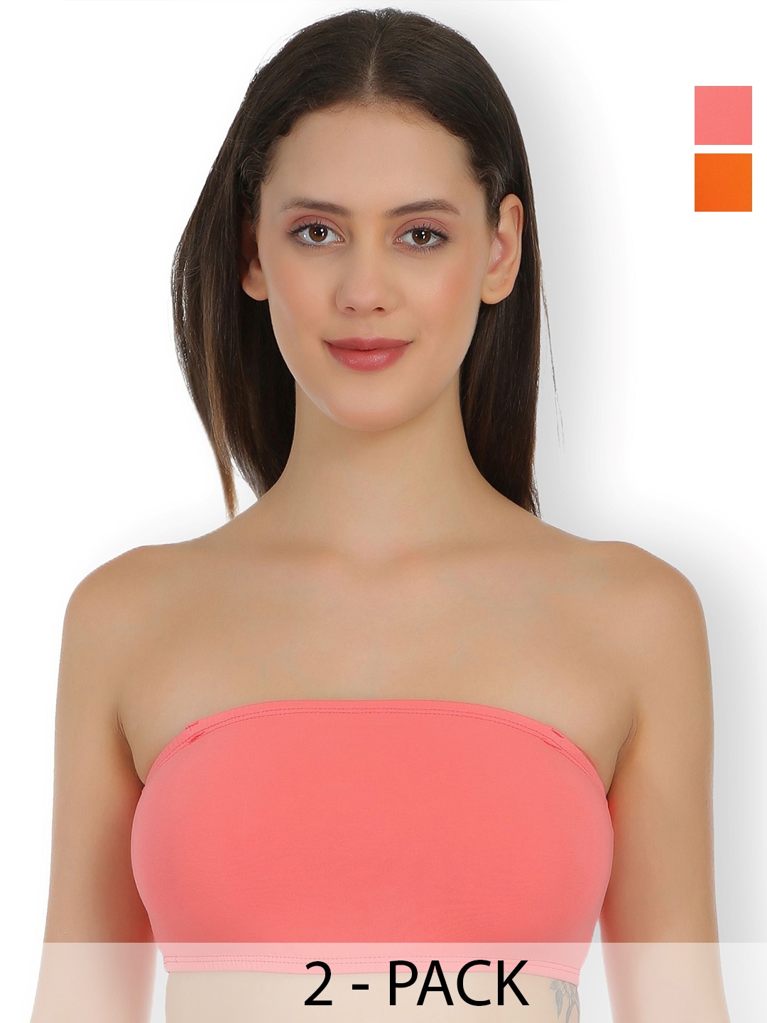 

SELFCARE Pack of 2 Full Coverage Bandeau Bras with All Day Comfort, Orange