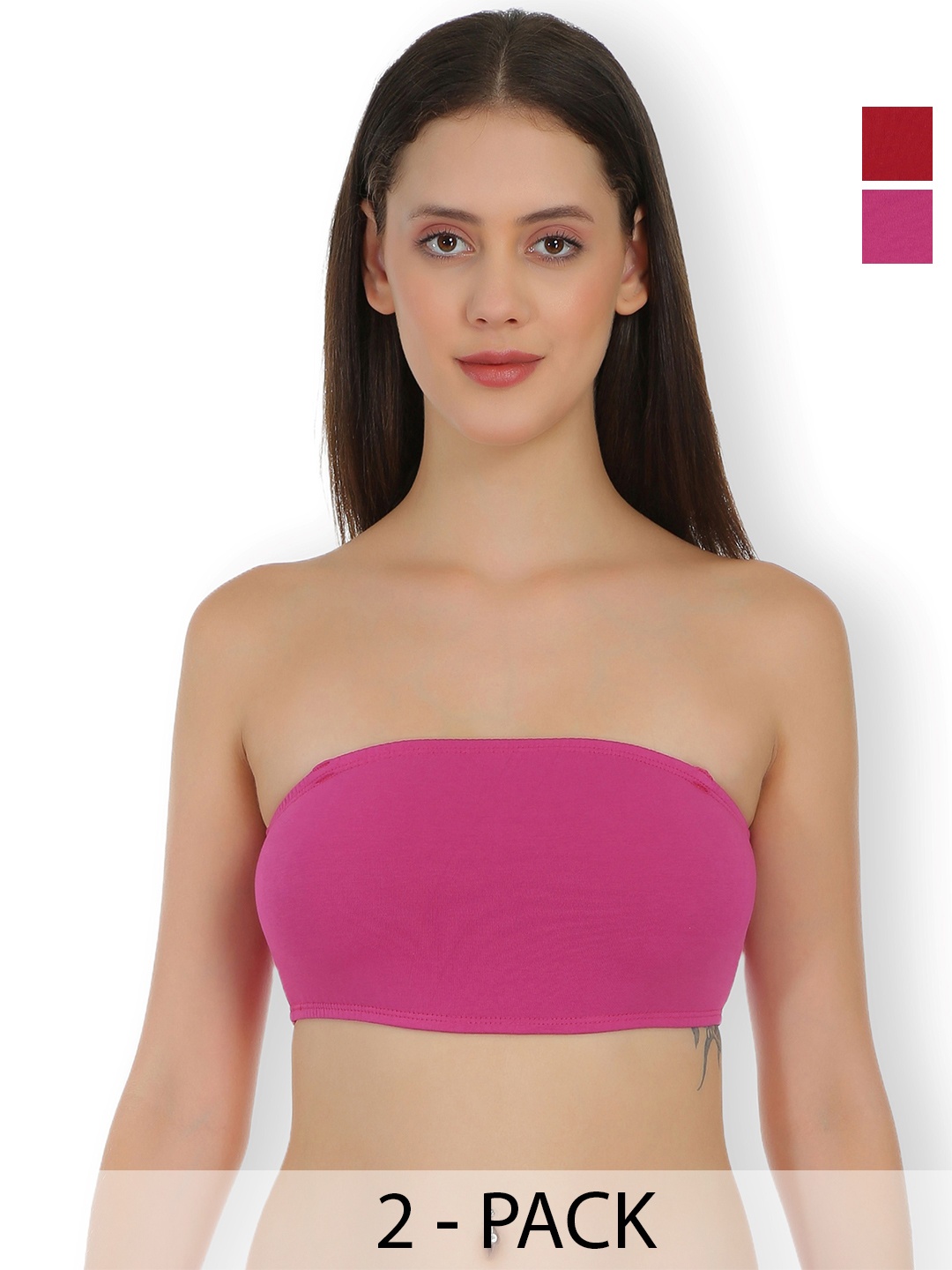 

SELFCARE Pack of 2 Full Coverage Bandeau Bras with All Day Comfort, Pink