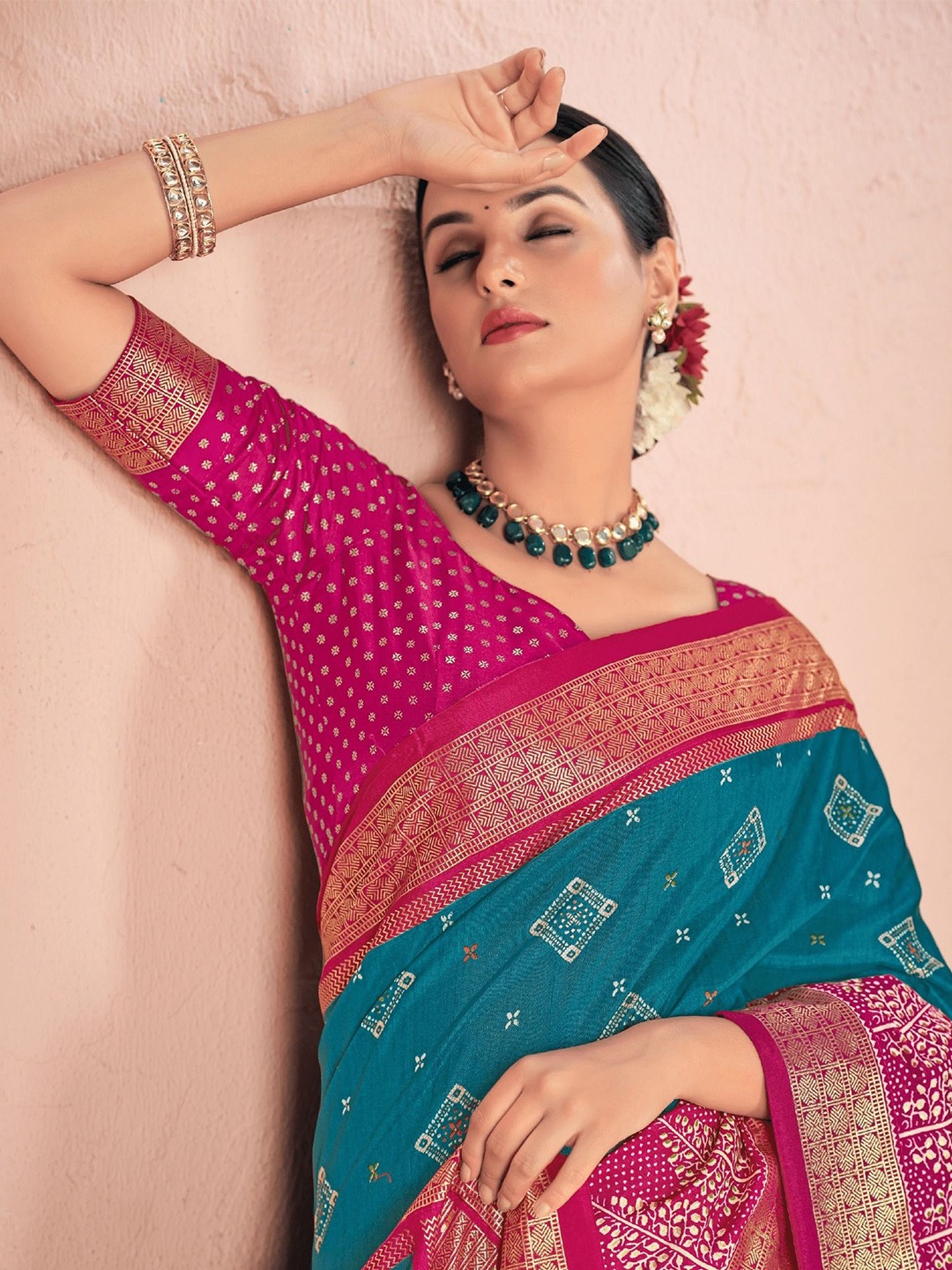 

AVANSHEE Ethnic Motifs Zari Sambalpuri Saree, Turquoise blue