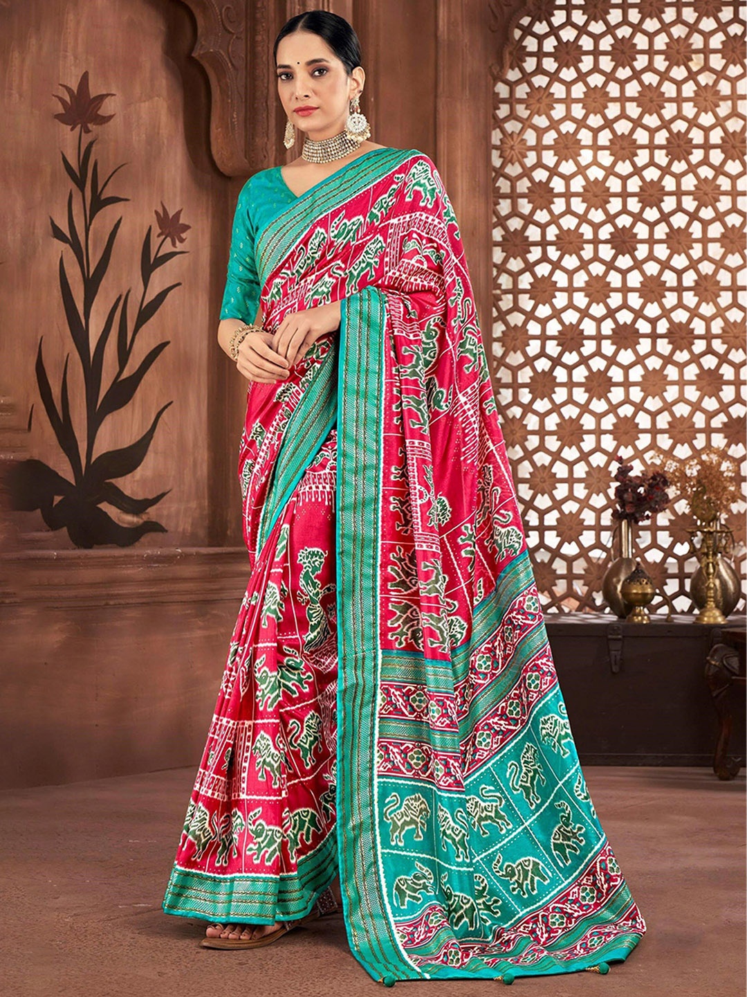 

AVANSHEE Ethnic Motifs Zari Sambalpuri Saree, Pink