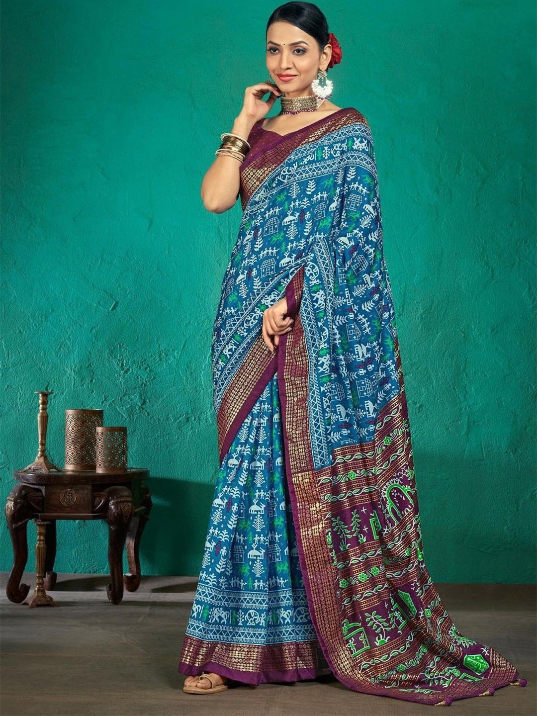 

AVANSHEE Ethnic Motifs Zari Sambalpuri Saree, Blue