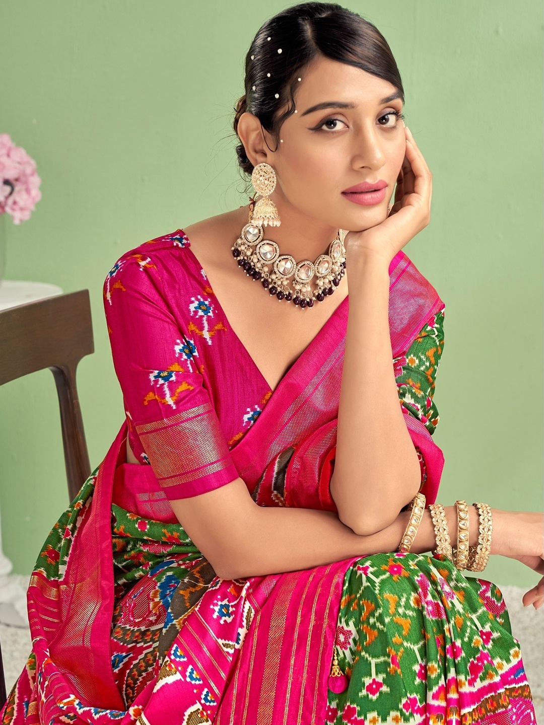 

AVANSHEE Ethnic Motifs Sambalpuri Saree, Green