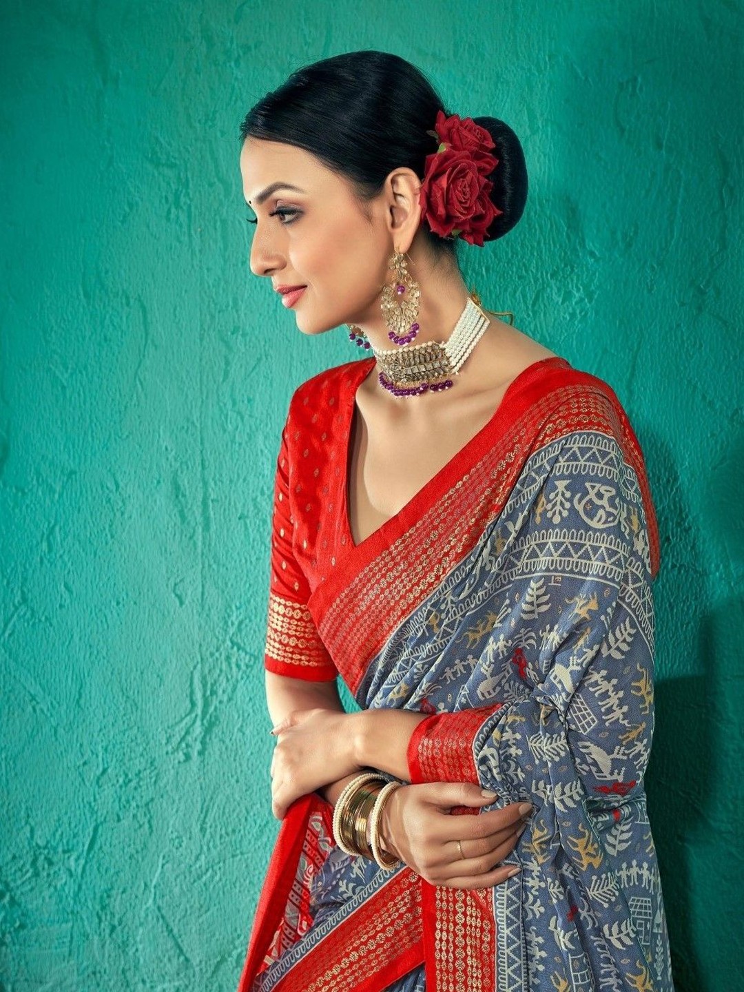 

AVANSHEE Ethnic Motifs Zari Sambalpuri Saree, Grey