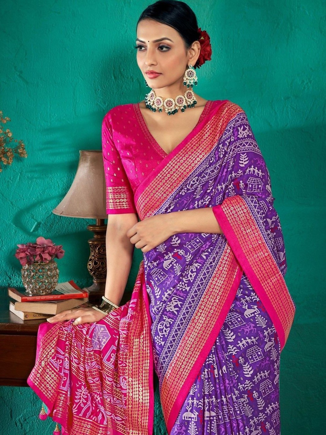 

AVANSHEE Ethnic Motifs Zari Sambalpuri Saree, Purple
