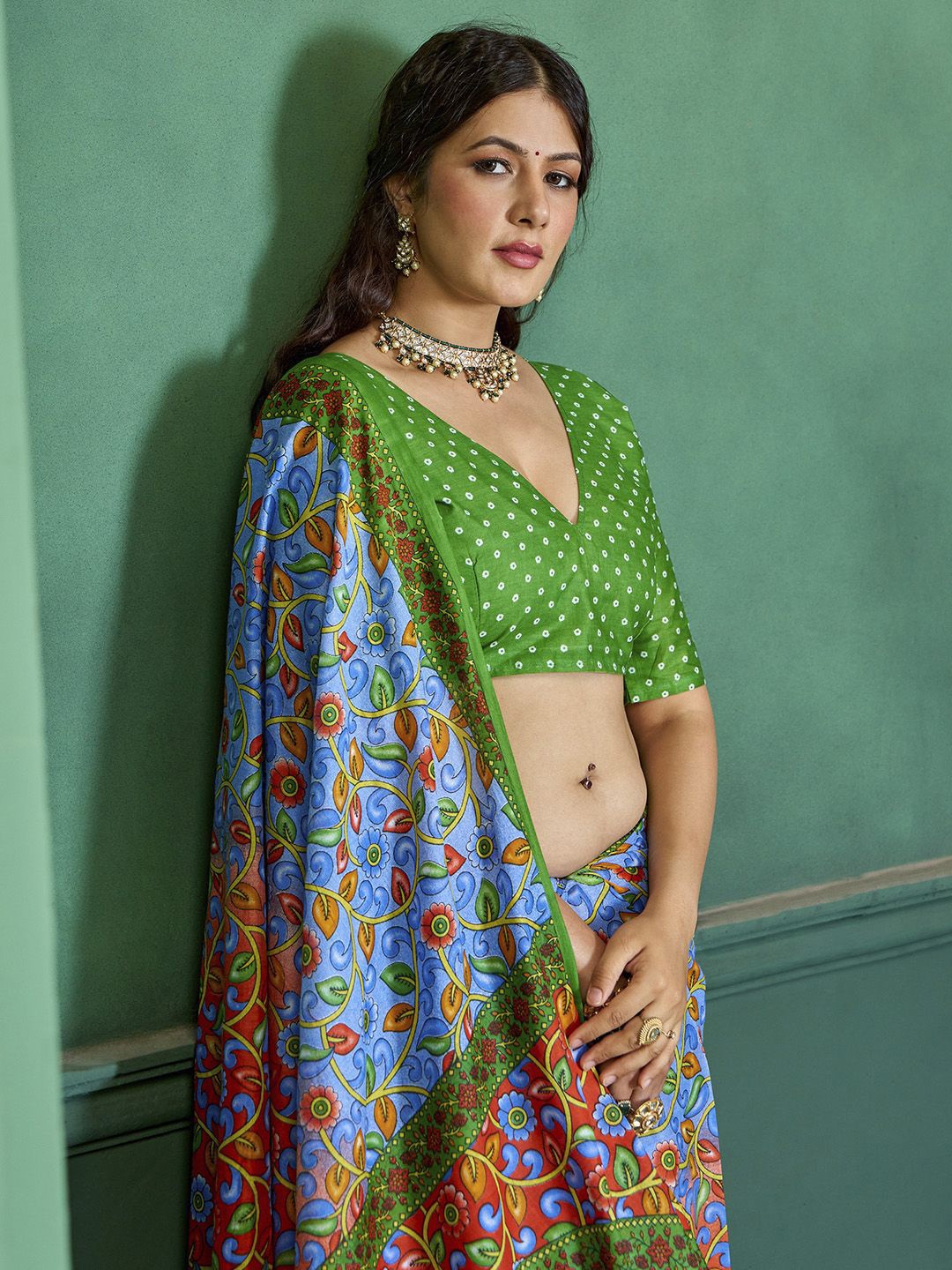 

KALINI Kalamkari Printed Bagru Saree, Red