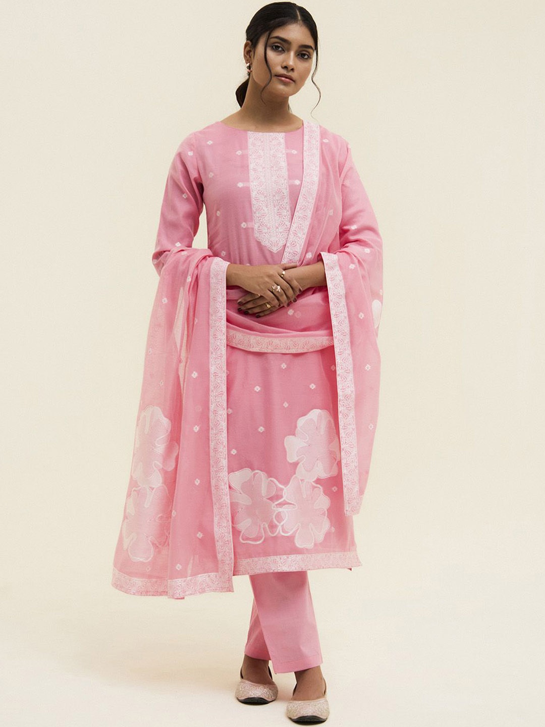 

Jaipur Kurti Resham Embroidered Chanderi Kurta Set, Pink