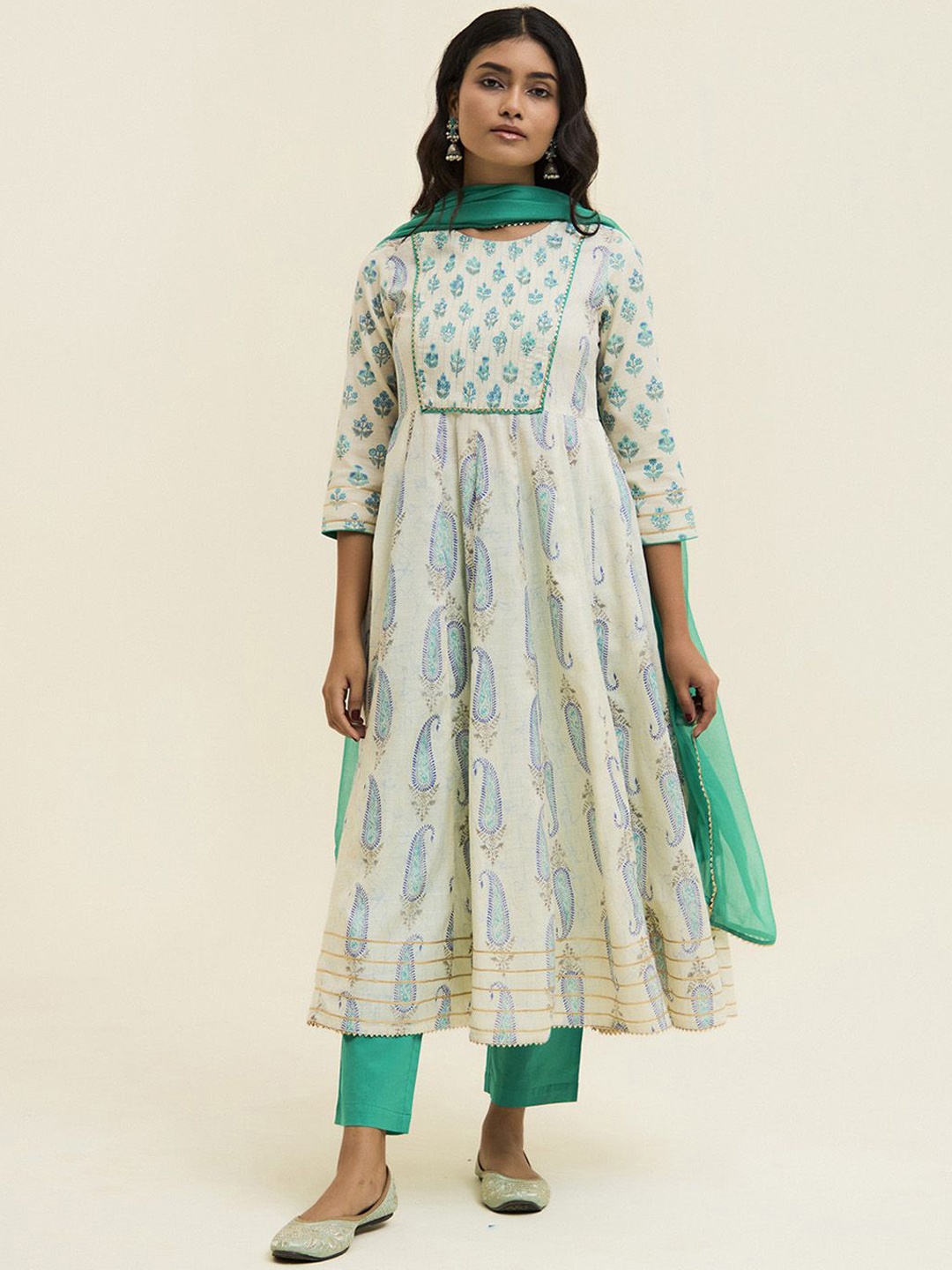 

Jaipur Kurti Block Printed Anarkali Kurta Set with Dupatta, Blue