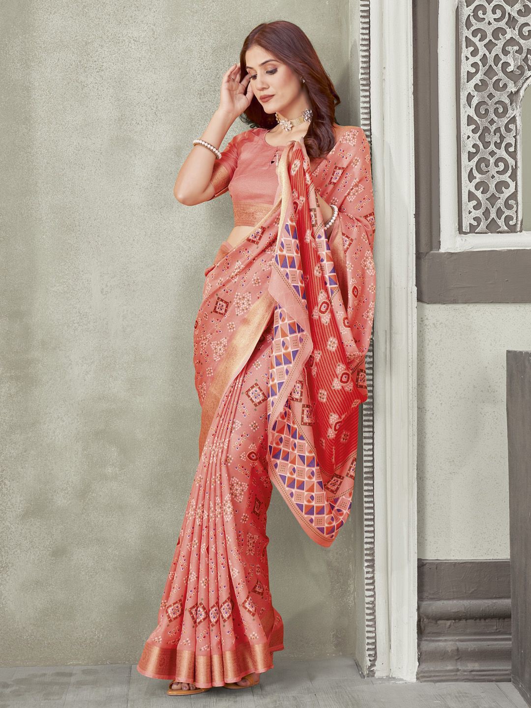 

Anouk Ethnic Motifs Zari Sungudi Saree, Peach