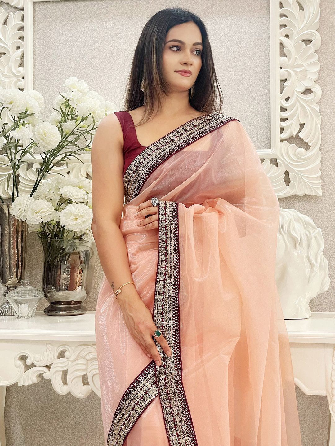 

Anouk Embroidered Net Saree, Peach