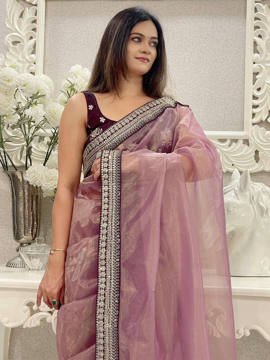 

Anouk Gotta Patti Embellished Net Saree, Mauve