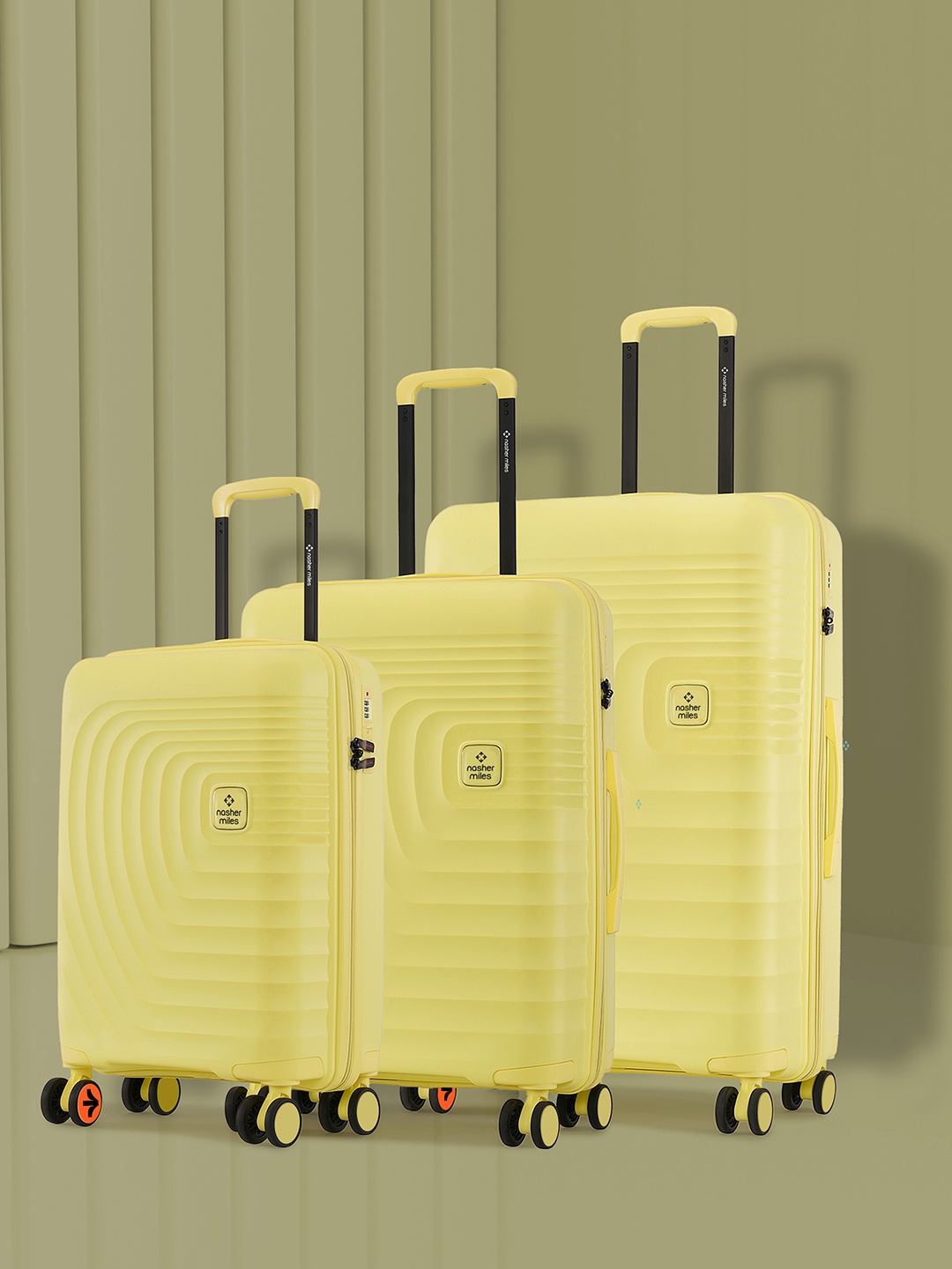 

Nasher Miles Boston Polypropylene Small-Medium-Large Yellow Trolley Bags (55-65-75 cm)