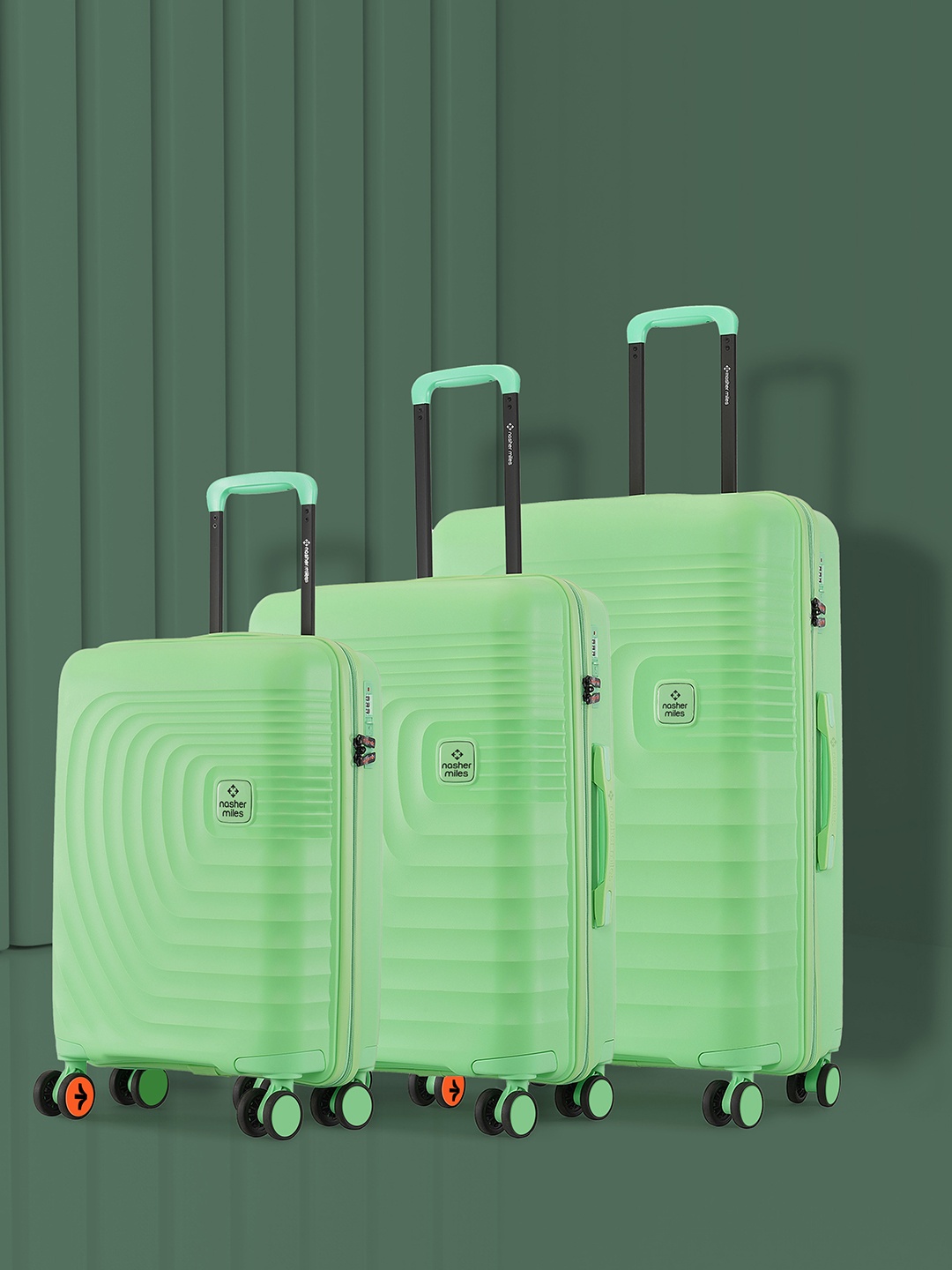 

Nasher Miles Boston Polypropylene Small-Medium-Large Summer Green Trolley Bags (55-65-75 cm)