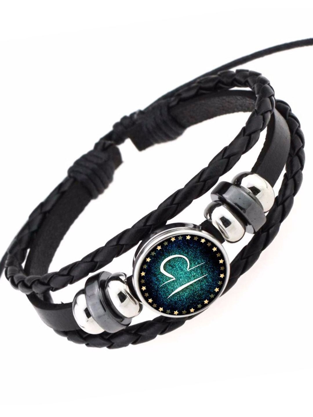 

Young & Forever Unisex Leather Zodiac Sign Libra Multistrand Bracelet, Silver