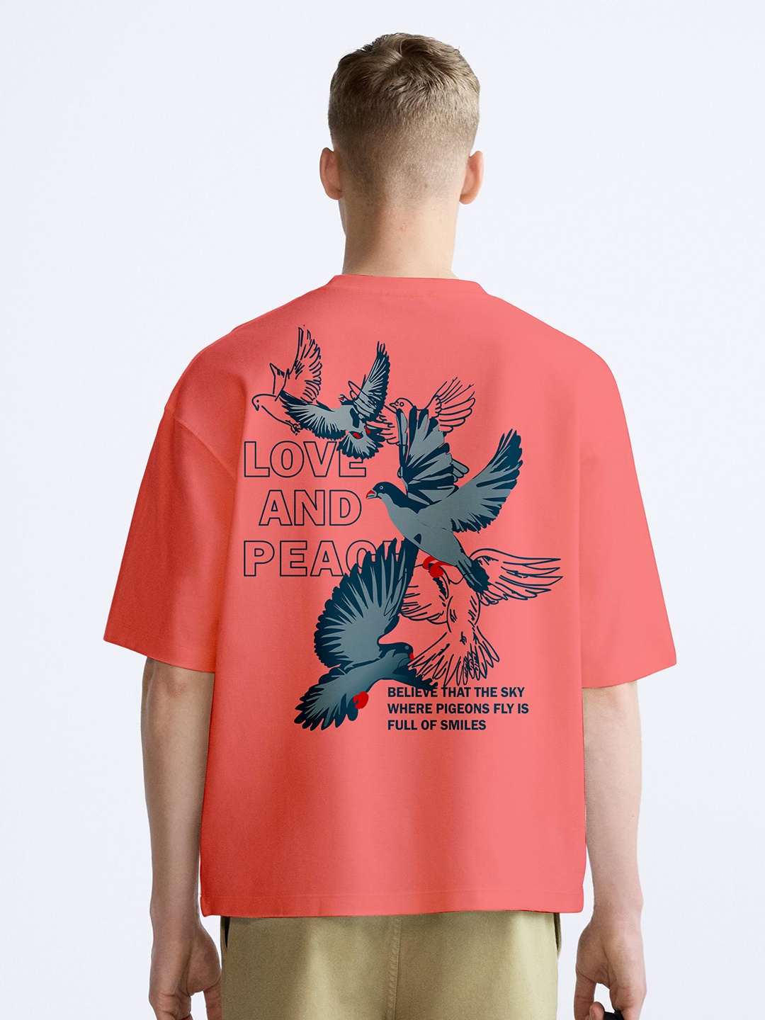 

BAESD Men Typography Printed Applique T-shirt, Peach