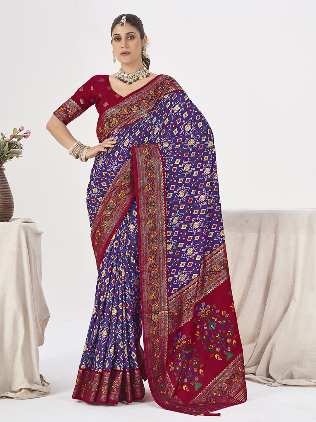 

Ethnielle Woven Design Zari Pure Silk Patola Saree, Blue