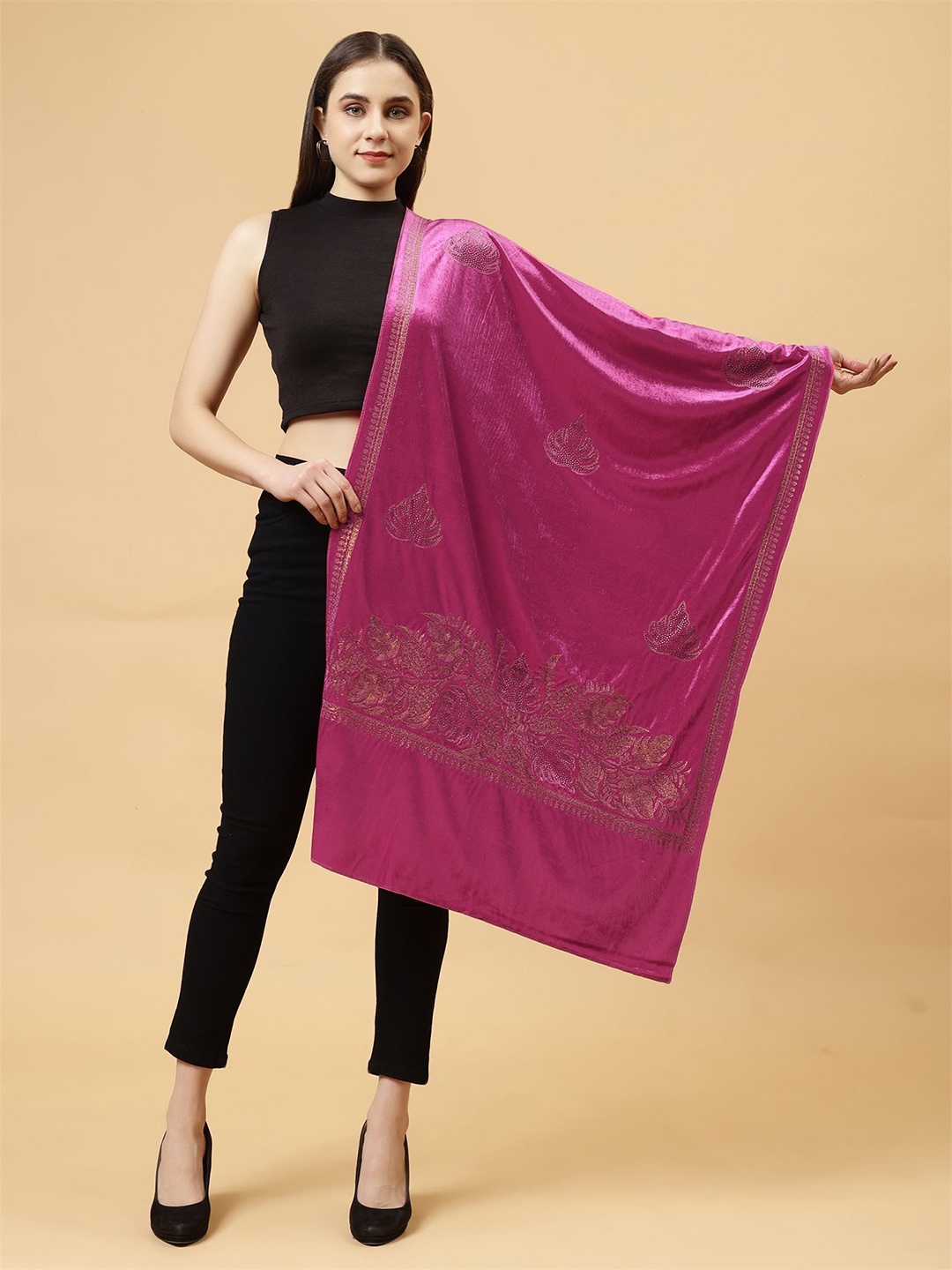 

Moda Chales Women Embroidered Stole, Magenta