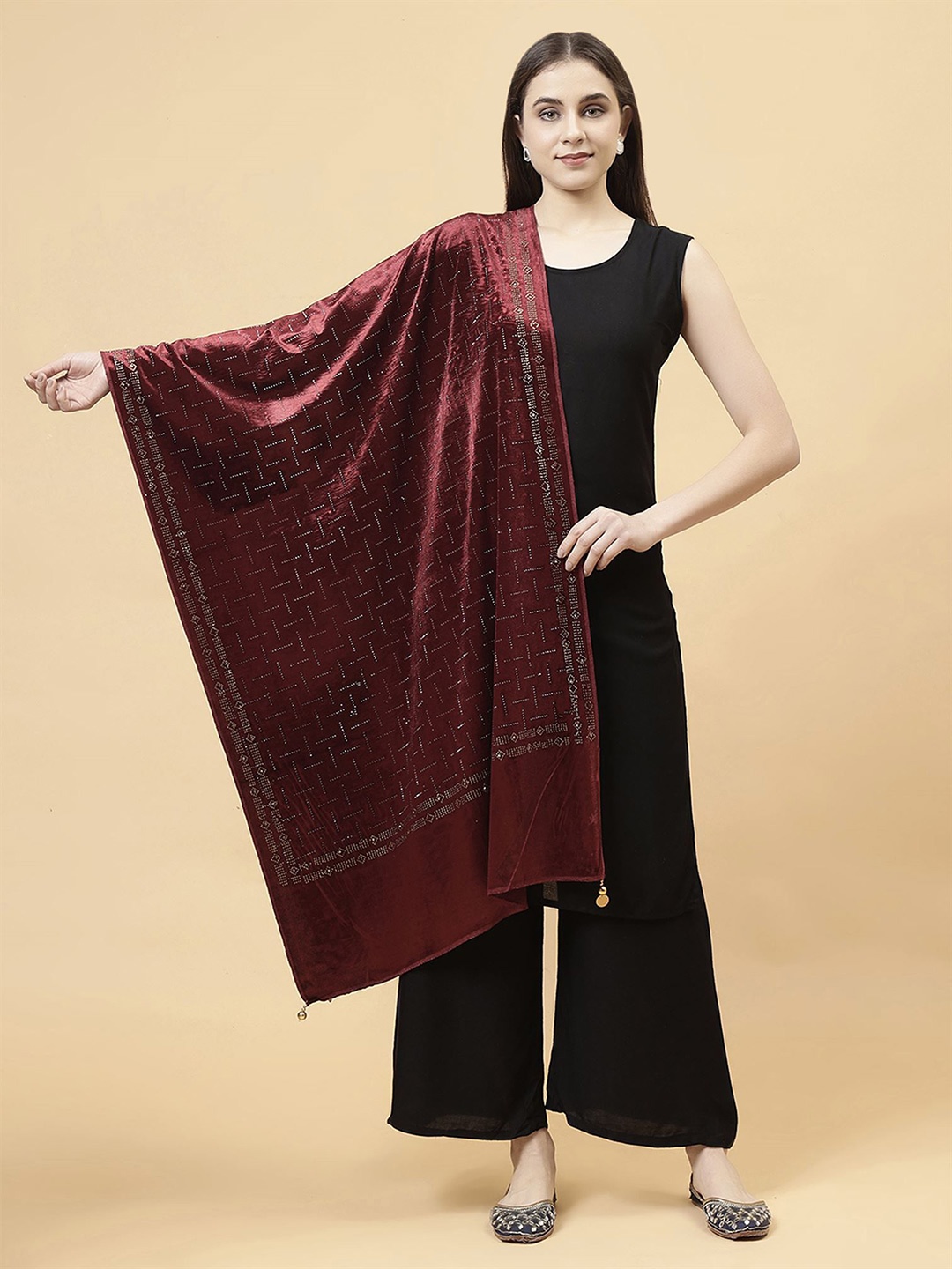 

Moda Chales Women Embroidered Stole, Maroon