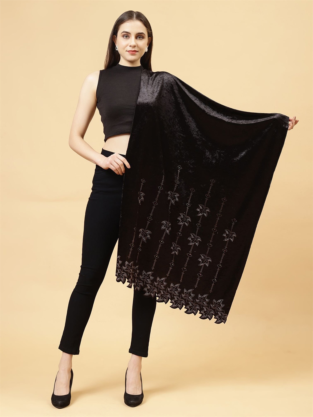 

Moda Chales Women Embroidered Stole, Black