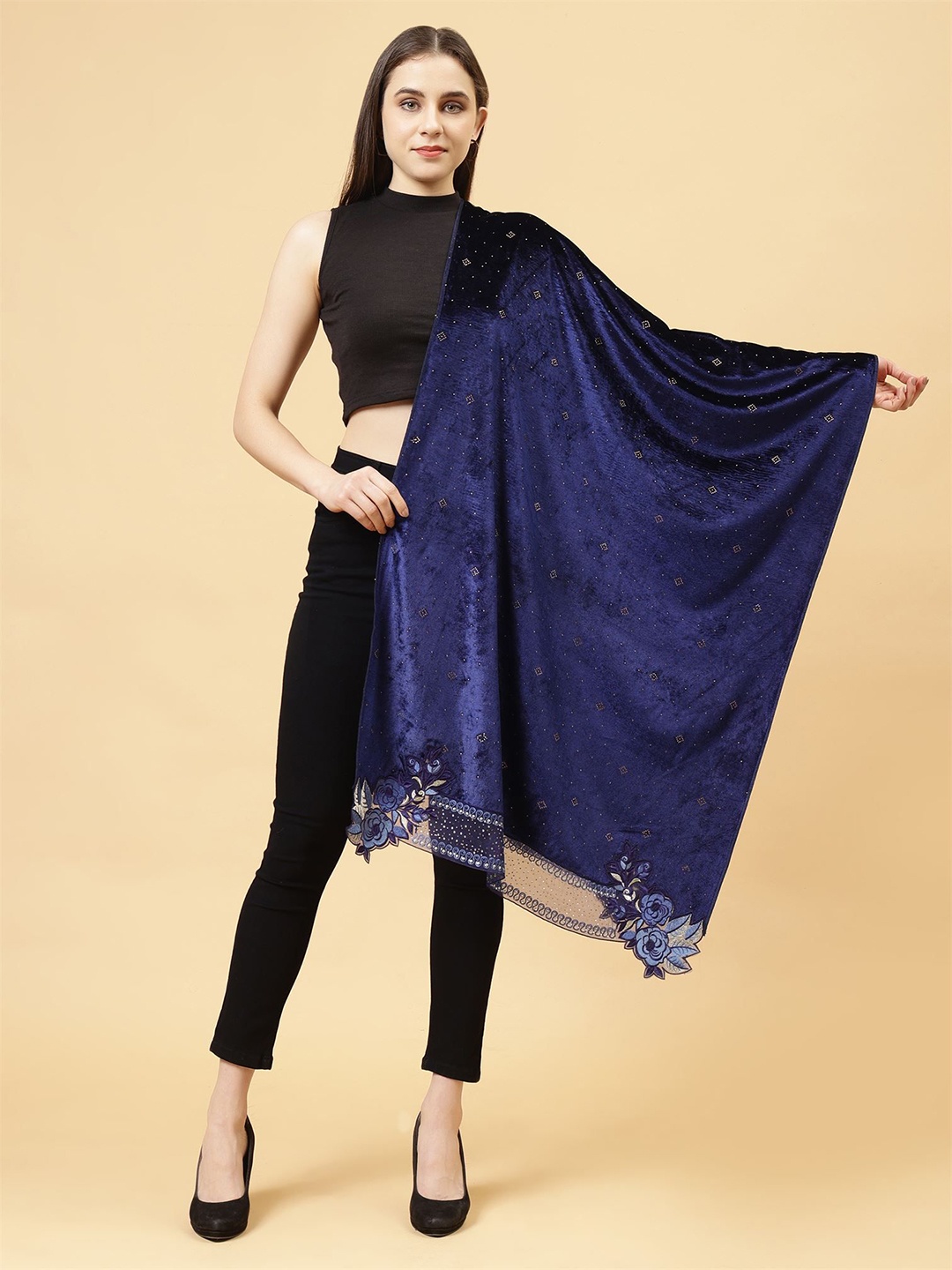 

Moda Chales Women Embroidered Stole, Blue
