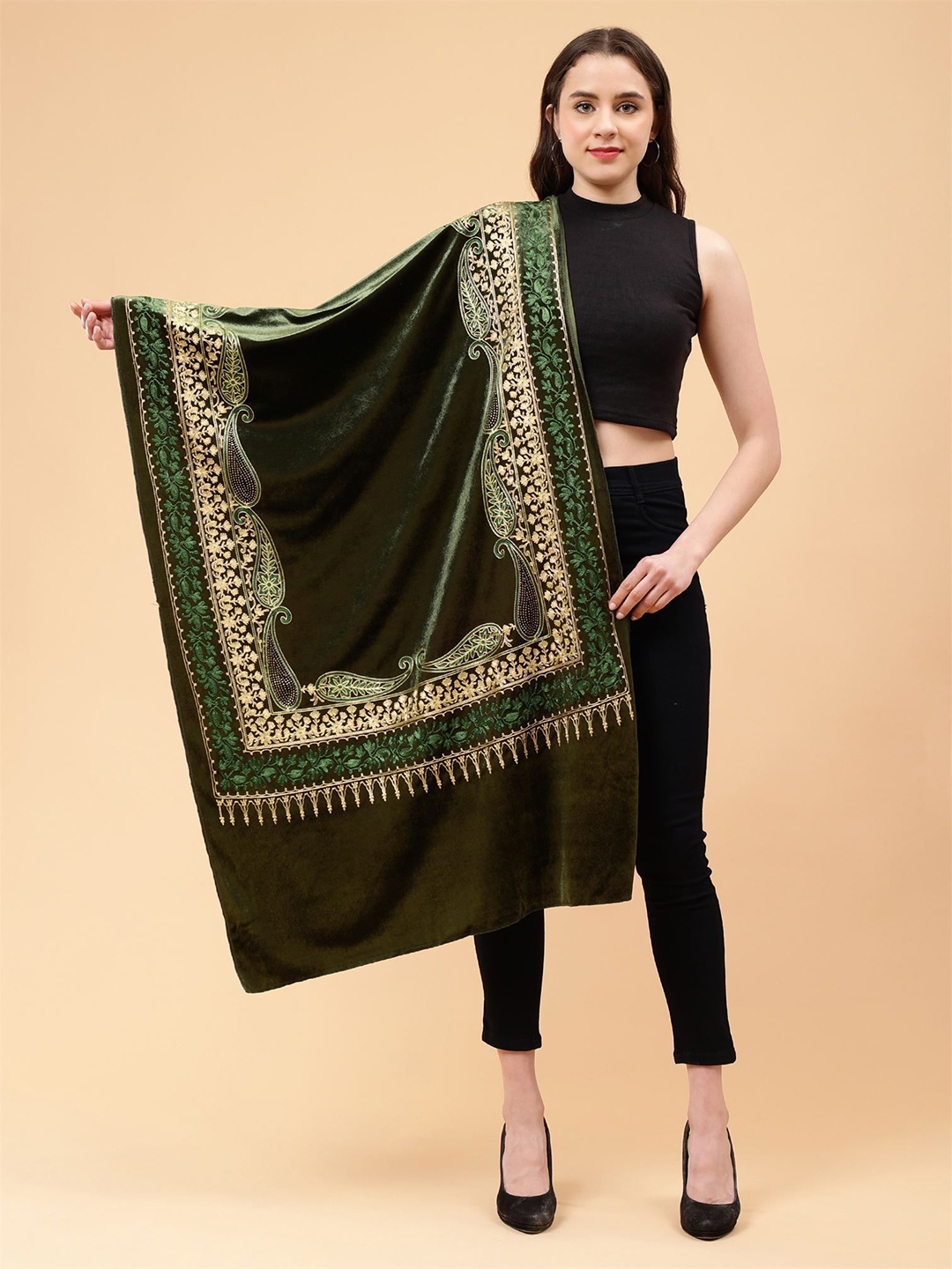 

Moda Chales Women Embroidered Stole, Green