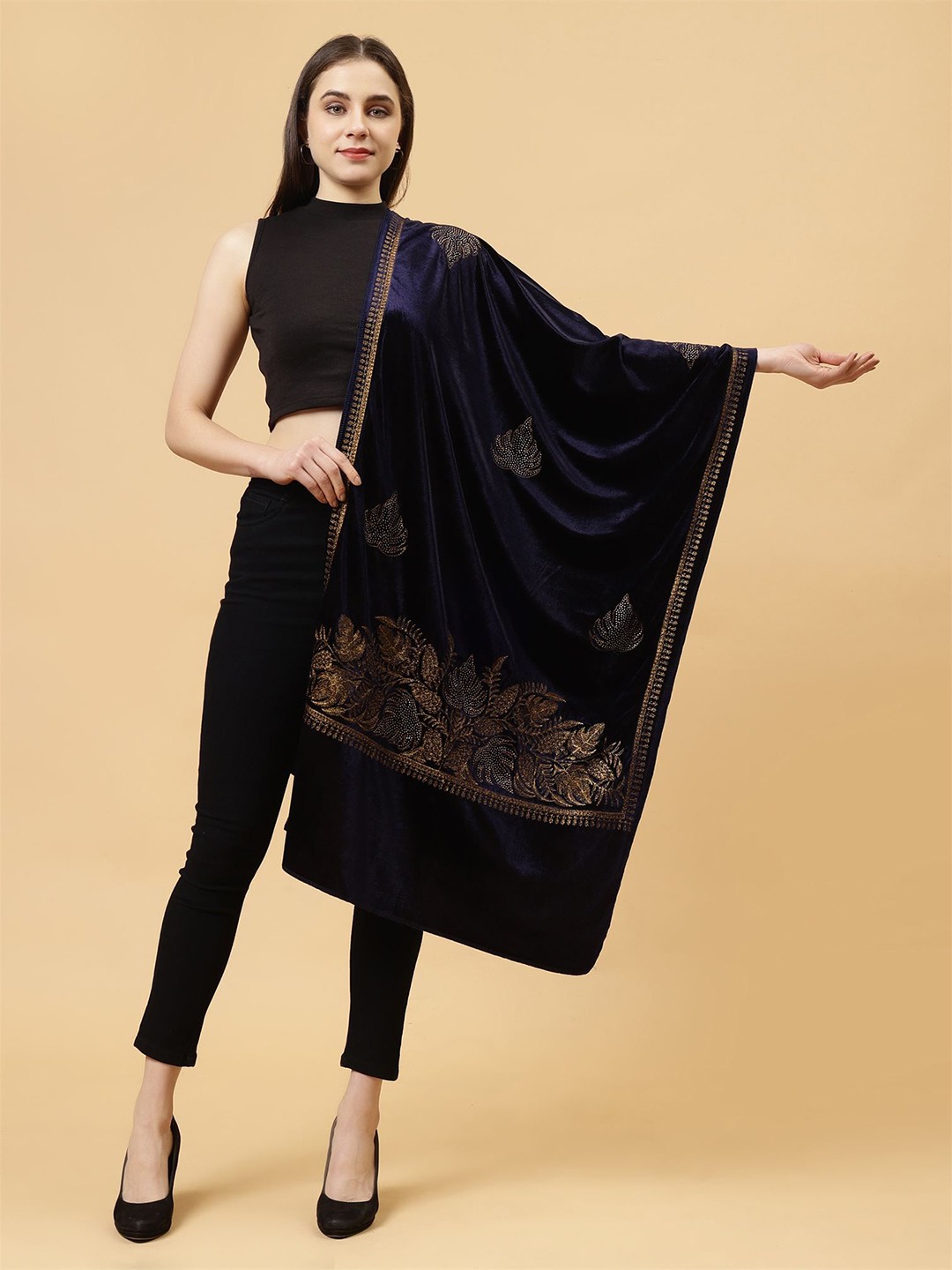 

Moda Chales Women Embroidered Stole, Blue