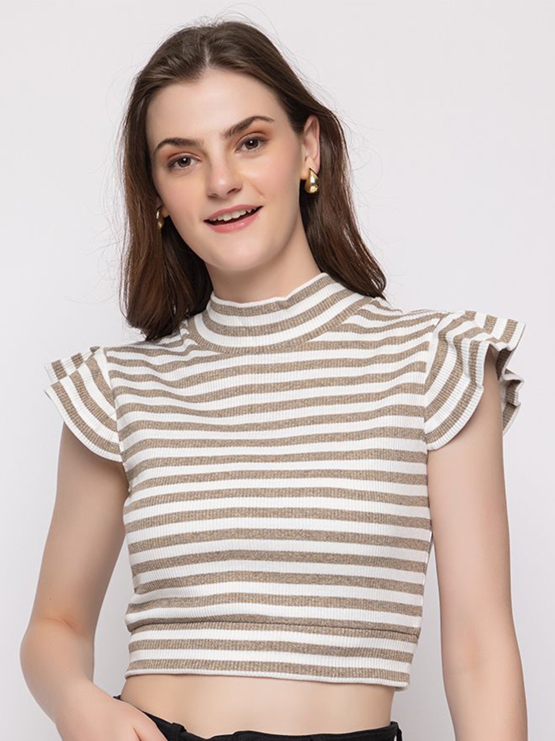 

HANG N HOLD Striped Crop Top, Brown