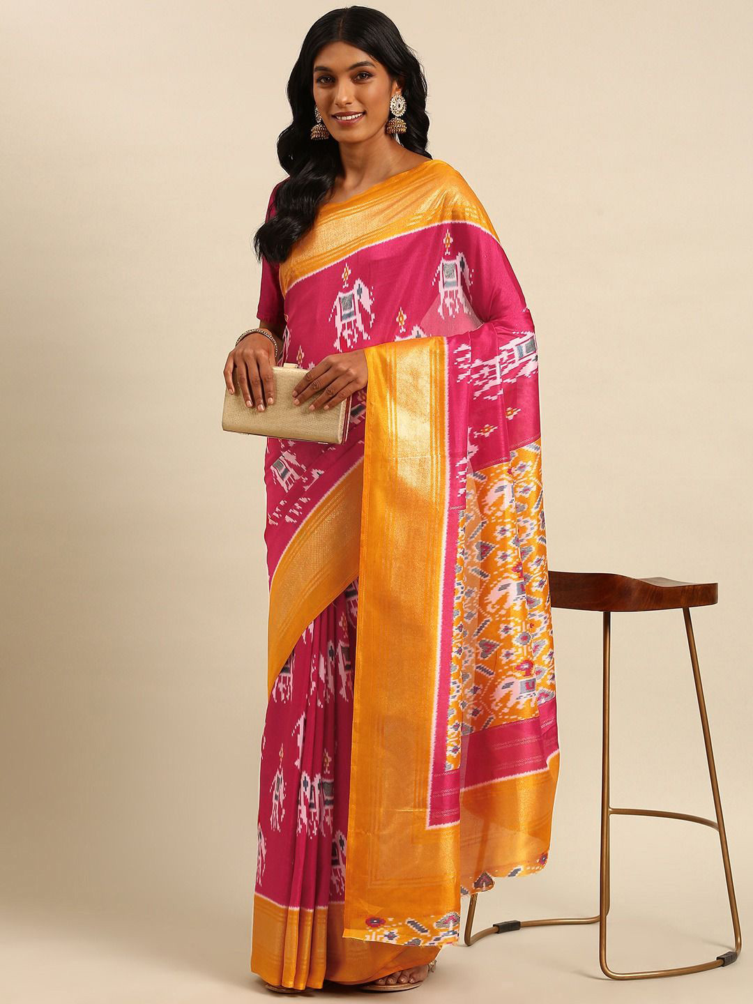 

AVANSHEE Ethnic Motifs Zari Sambalpuri Saree, Pink
