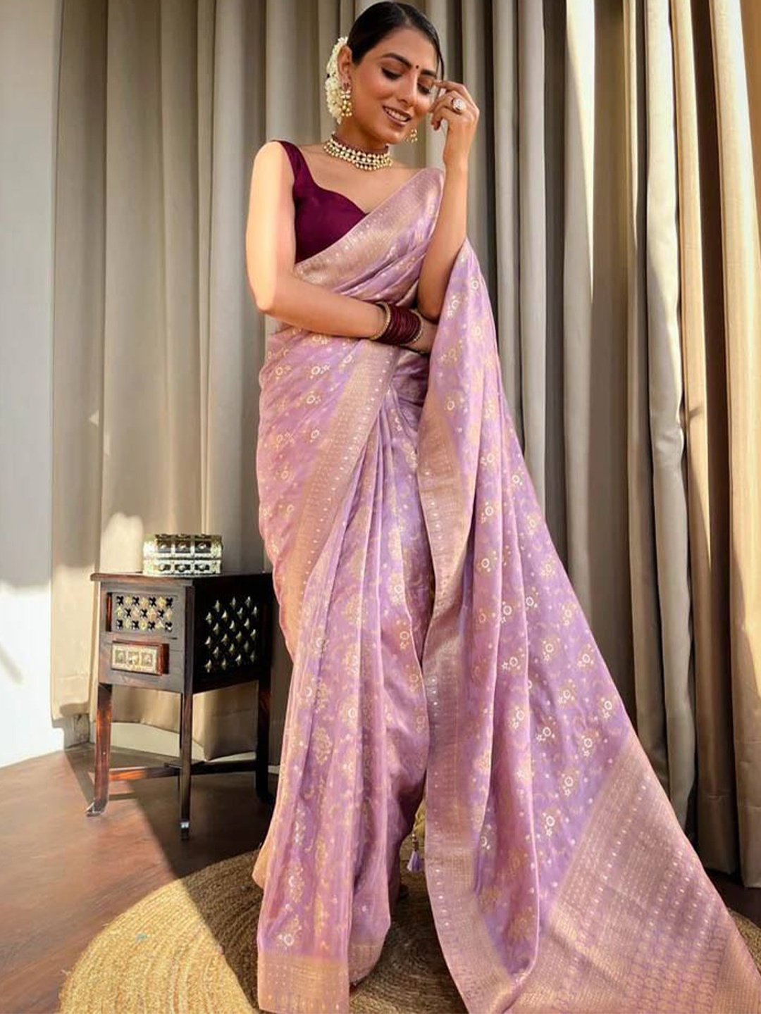 

Upalksh Ethnic Motifs Zari Kanjeevaram Saree, Peach