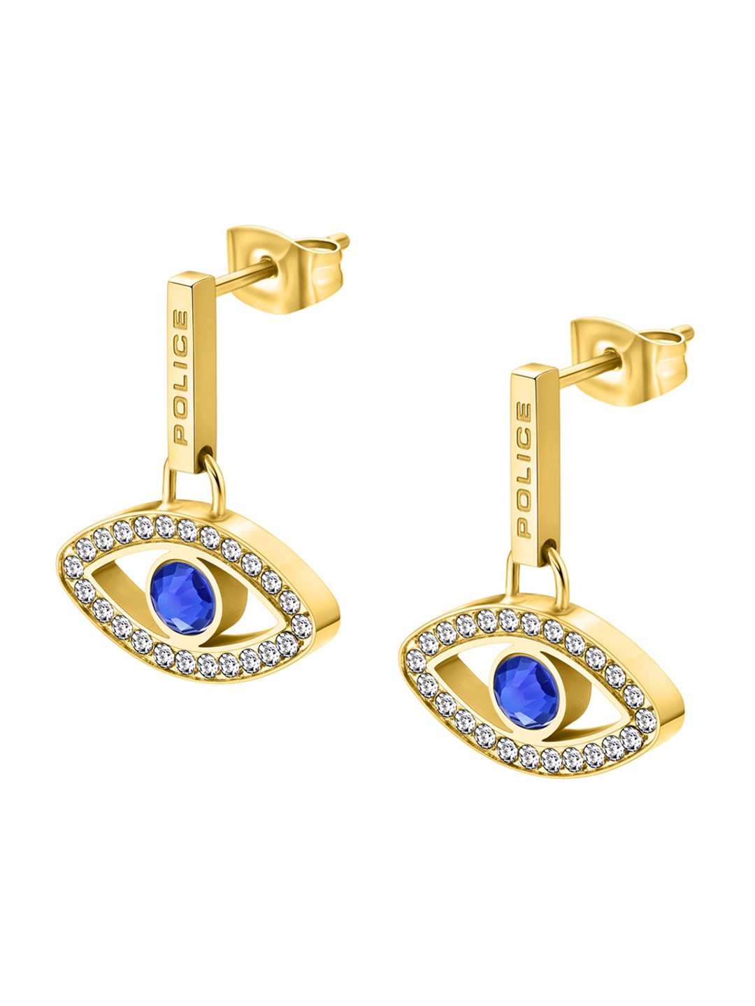 

Police Gold-Plated Circular Crystals Stainless Steel Drop Earrings