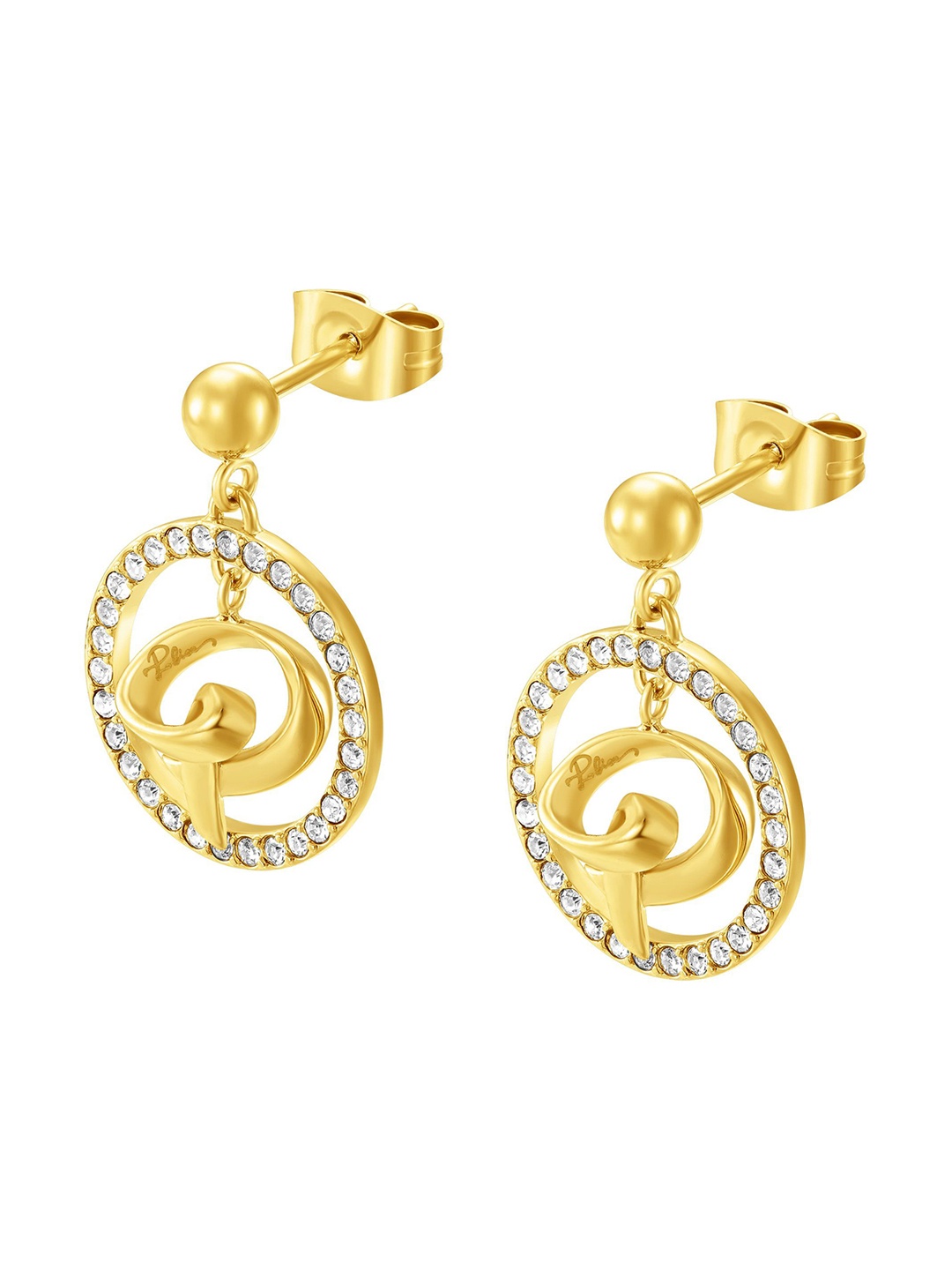 

Police Gold-Plated Oval Crystals Stainless Steel Studs Earrings