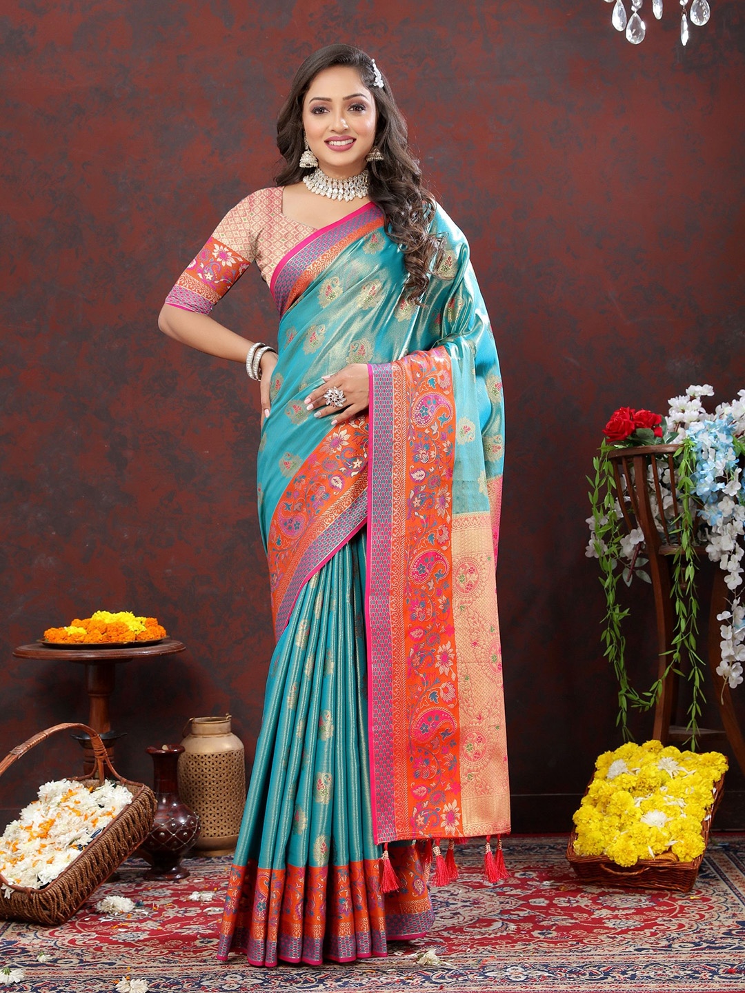

Munir Woven Design Zari Kanjeevaram Saree, Blue