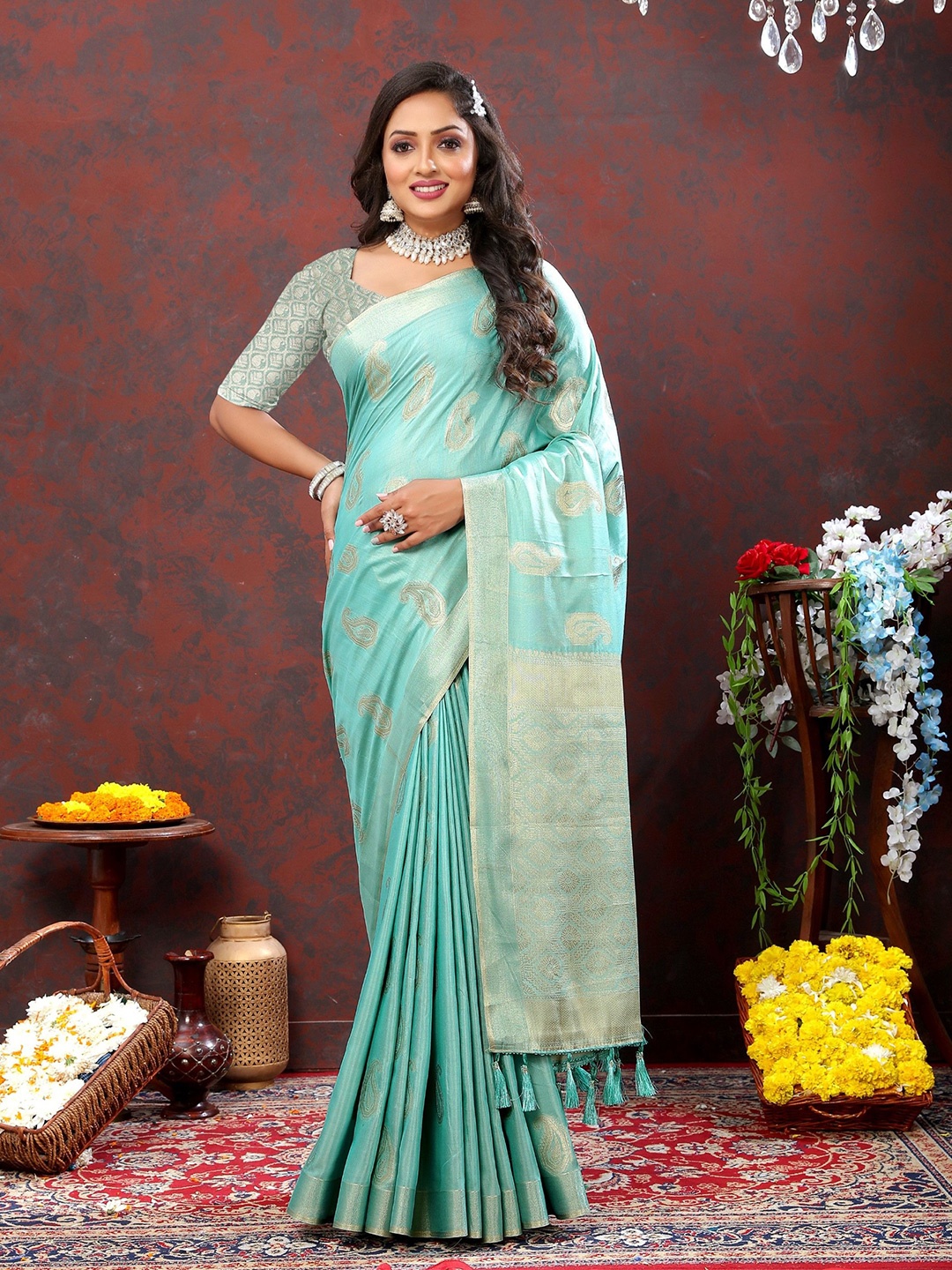 

Munir Ethnic Motifs Woven Design Zari Banarasi Saree, Blue