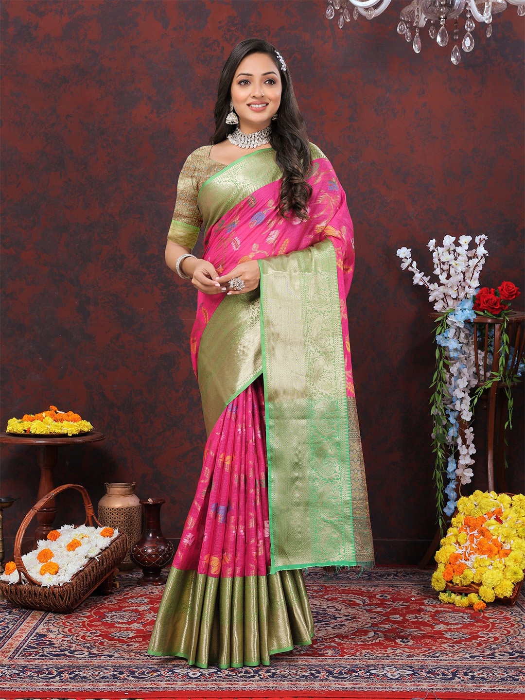 

Munir Woven Design Zari Banarasi Saree, Pink