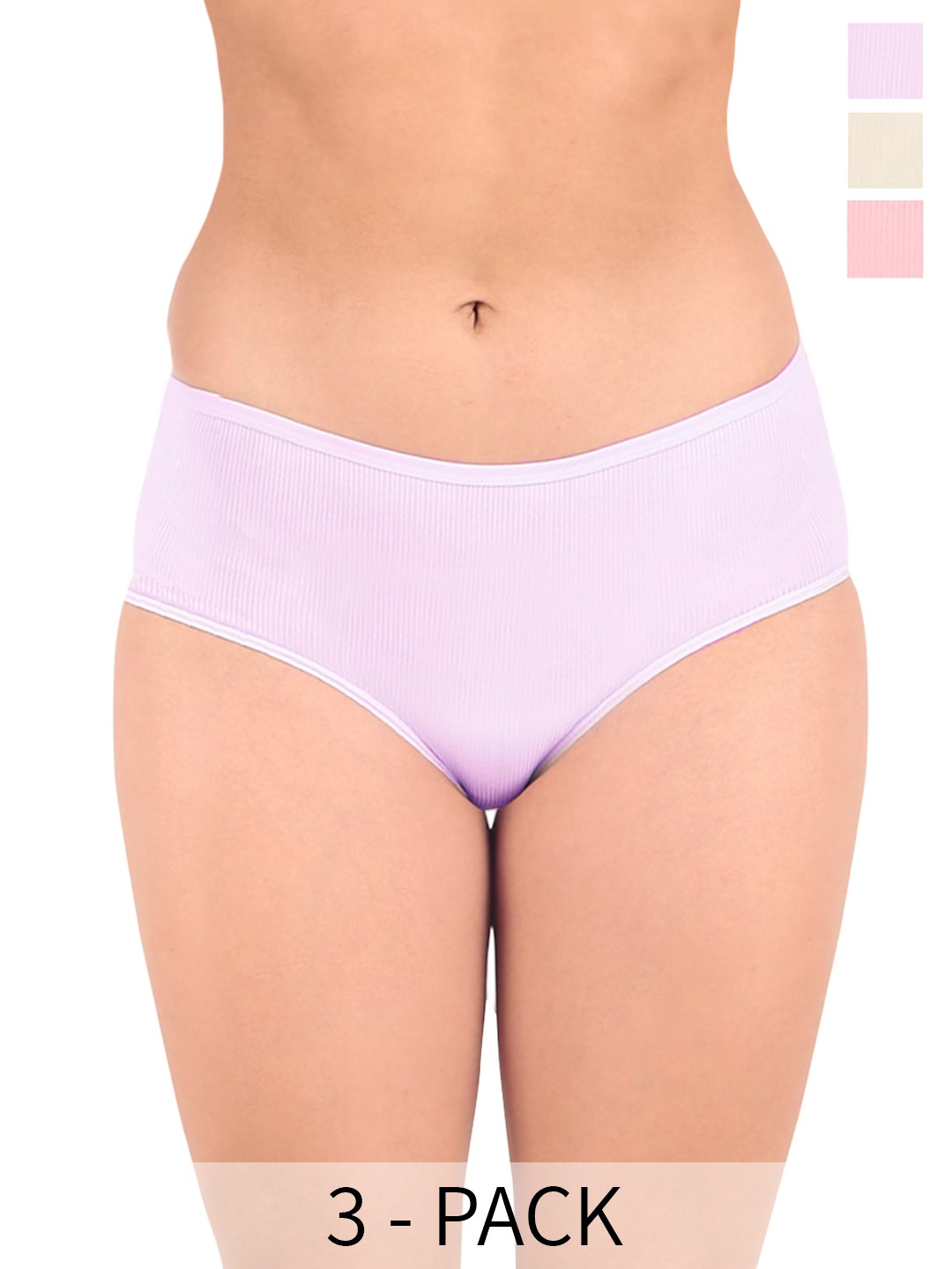 

Secret Lives Pack of 3 Ribbed Anti Microbial Mid-Rise Hipster Briefs, Purple