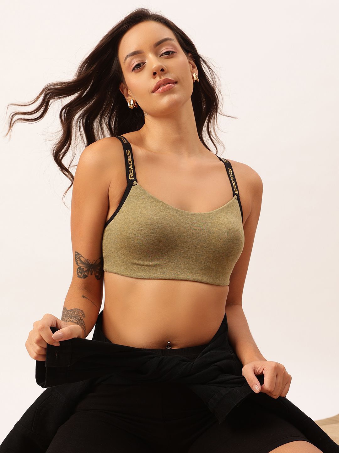 

The Roadster Lifestyle Co. Lightly Padded Training or Gym Everyday Bra & All Day Comfort, Green