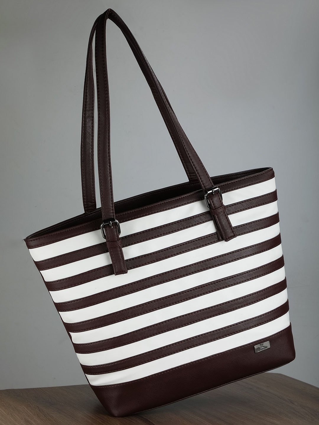 

K London Women Striped Structured Shoulder, Brown